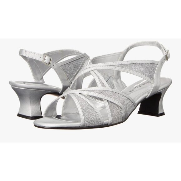 Easy Street Tristen Mesh Insert Size 10 Silver NWB Chunky Kitten Heel 2" - Picture 1 of 12
